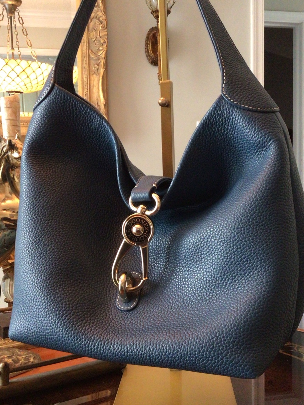 Dooney & Bourke Navy Pebbled Leather Shoulder Bag with Gold Hardware